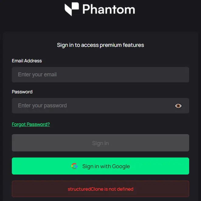 Structured Clone Issue Screenshot